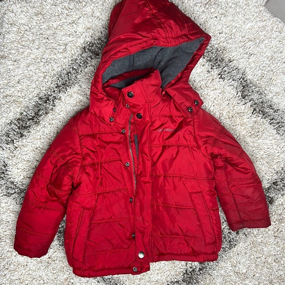 Calvin Klein Red 3T Boy Bubble Coat with Hood